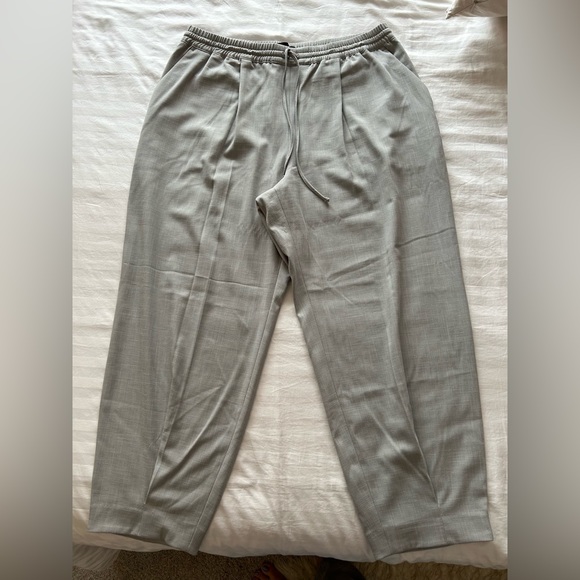 EXPRESS Womens Grey High Waisted Pleated Ankle Pant Drawstring Dress Casual Sz L - Picture 4 of 11